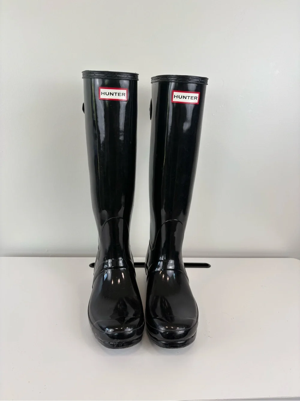 HUNTER Women's Original Adjustable Gloss Tall Rain Boots Size US 8 Black